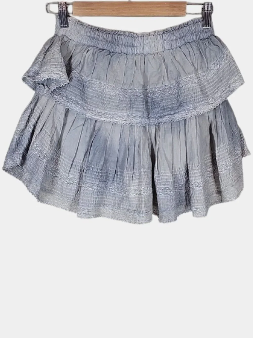 NWT LoveShackFancy Ruffle Mini Skirt S Washed Denim Cottagecore Coquette Boho